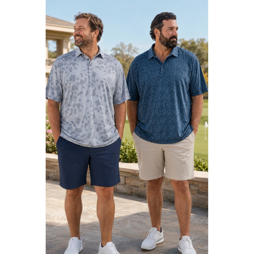 Linksoul Mens 2XL Polo Shirt Lot‎ TWO Floral Print Golf Gray Blue